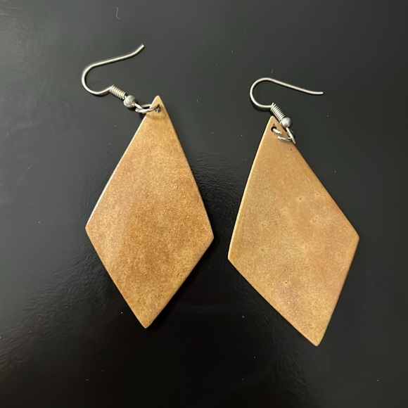 Hand Carved Wood Drop Earrings - Picture 5 of 6